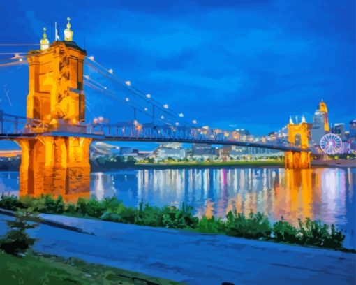 Roebling Bridge Covington Kentucky At Night Diamond Painting