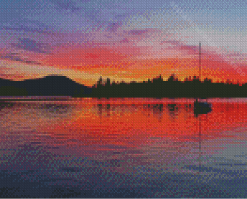 Squam Lake Sunset Reflection Diamond Painting