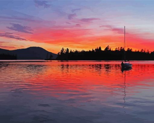 Squam Lake Sunset Reflection Diamond Painting