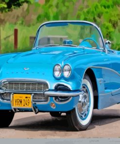 Vintage Blue Corvette Car Diamond Painting