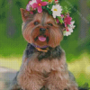 Yorkshire Terrier And Flowers Crown Diamond Painting