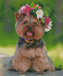 Yorkshire Terrier And Flowers Crown Diamond Painting