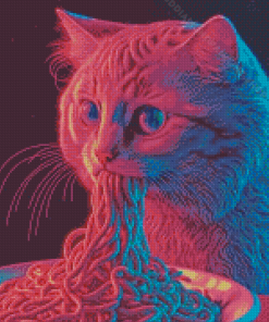 Cat Eating Spaghetti Diamond Painting