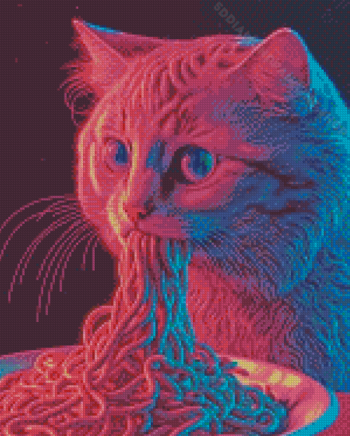 Cat Eating Spaghetti Diamond Painting