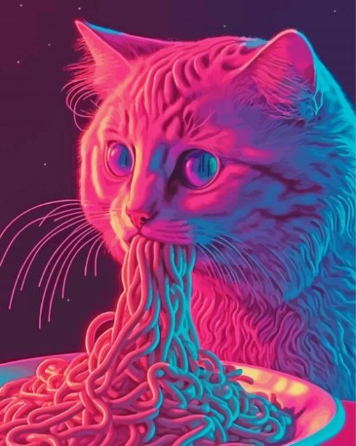 Cat Eating Spaghetti Diamond Painting