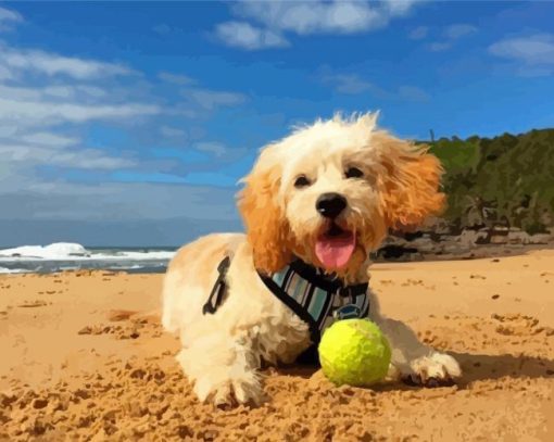 Dog In Beach Diamond Painting