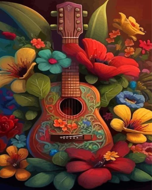 Floral Guitar Diamond Painting