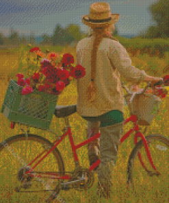 Girl Bike Flowers Diamond Painting