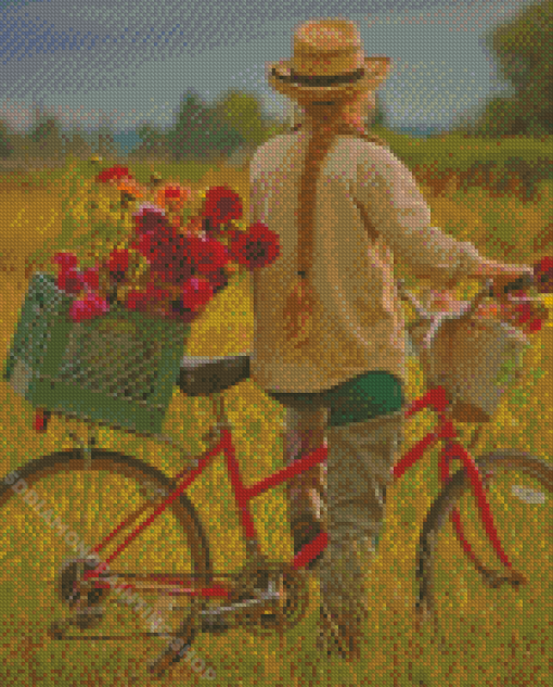 Girl Bike Flowers Diamond Painting