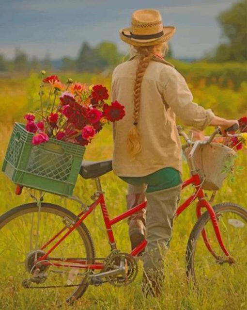 Girl Bike Flowers Diamond Painting