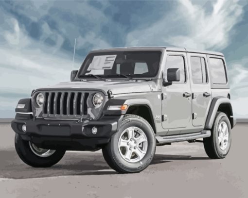 Grey Jeep Wrangler Unlimited Sport Car Diamond Painting