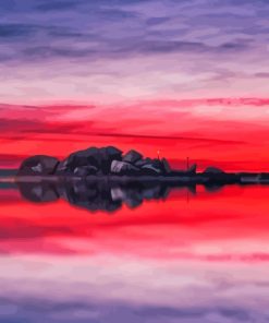 Landscape Red Sunset Reflection Diamond Painting