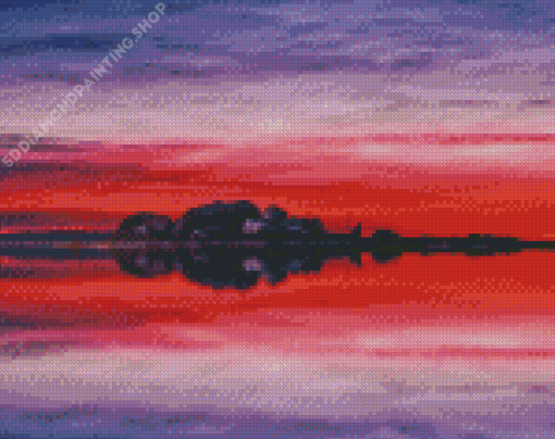 Landscape Red Sunset Reflection Diamond Painting