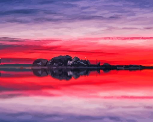 Landscape Red Sunset Reflection Diamond Painting