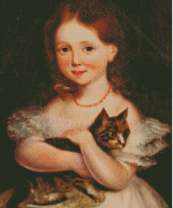 Little Girl Holding Brown Cat Diamond Painting