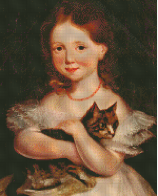 Little Girl Holding Brown Cat Diamond Painting