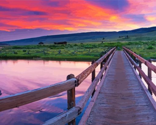 Nature Landscape Bridge Sunset Diamond Painting