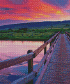 Nature Landscape Bridge Sunset Diamond Painting