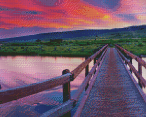 Nature Landscape Bridge Sunset Diamond Painting