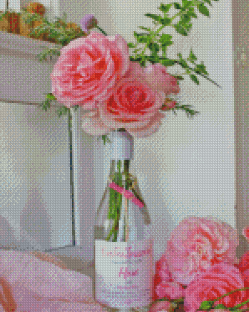 Pink Roses In The Bottle Diamond Painting