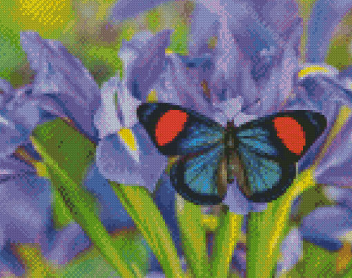 Purple Irises With Butterfly Diamond Painting