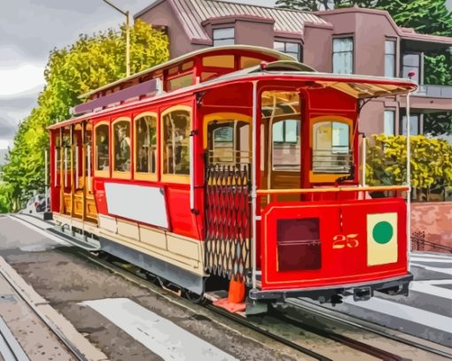 Red San Francisco Cable Cars Diamond Painting