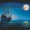 Sea Night Sailing Ship Diamond Painting