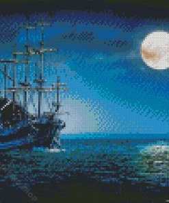 Sea Night Sailing Ship Diamond Painting