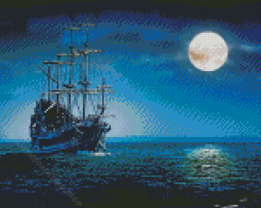 Sea Night Sailing Ship Diamond Painting