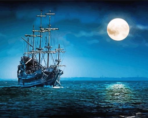 Sea Night Sailing Ship Diamond Painting