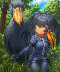 Shoebill With Anime Girl Art Diamond Painting