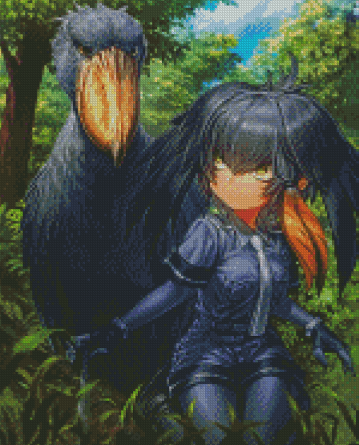 Shoebill With Anime Girl Art Diamond Painting