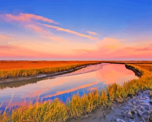 Sunset Marsh Landscape Diamond Painting