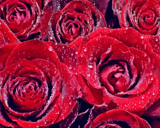 Water And Red Roses Diamond Painting