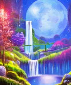 Aesthetic Magical Moonlight Waterfall Diamond Painting