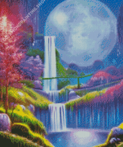 Aesthetic Magical Moonlight Waterfall Diamond Painting