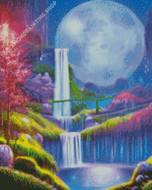 Aesthetic Magical Moonlight Waterfall Diamond Painting