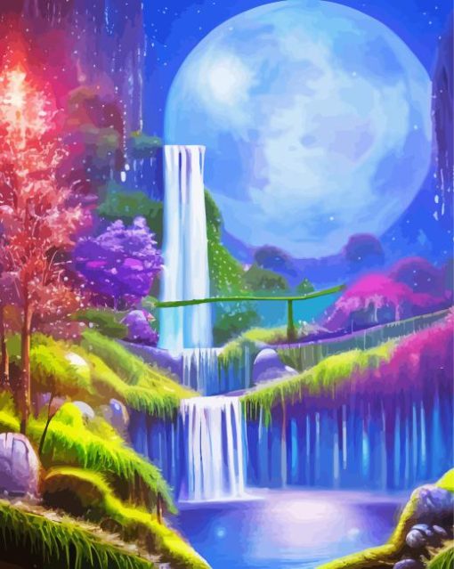 Aesthetic Magical Moonlight Waterfall Diamond Painting
