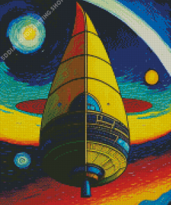 Colorful Spaceship Starry Night Diamond Painting