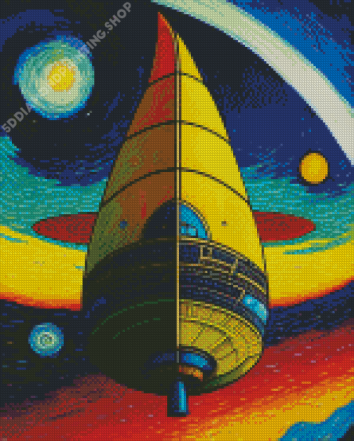 Colorful Spaceship Starry Night Diamond Painting