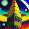 Colorful Spaceship Starry Night Diamond Painting