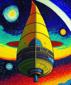 Colorful Spaceship Starry Night Diamond Painting