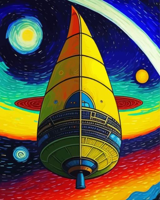 Colorful Spaceship Starry Night Diamond Painting