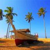 Beach Boat Palm Trees Diamond Painting