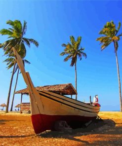 Beach Boat Palm Trees Diamond Painting