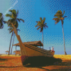 Beach Boat Palm Trees Diamond Painting