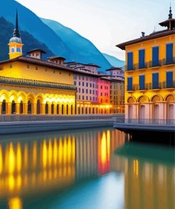 Buildings And Lake Diamond Painting