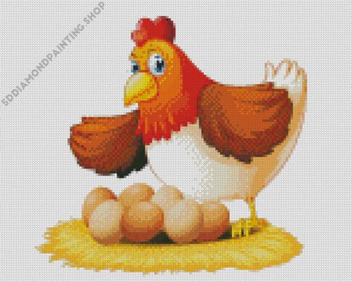 Cartoon Chicken With Eggs Diamond Painting