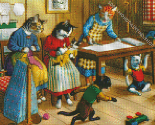 Cats In A Sewing Room Diamond Painting