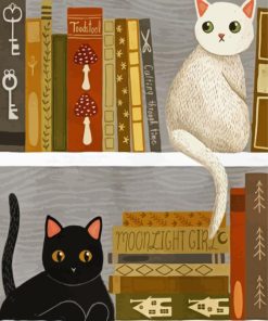 Cats On Bookshelf Art Diamond Painting